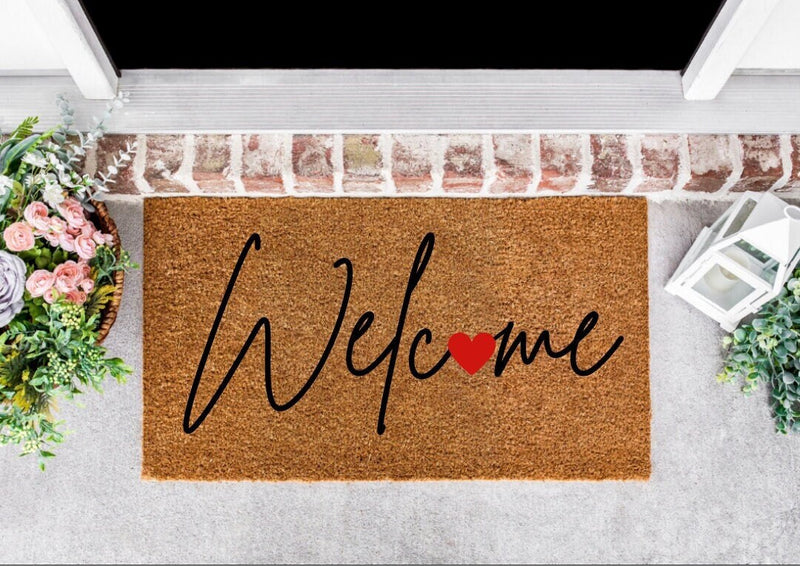 Welcome Mat with Heart, Valentines Door Mat, Door Mat, Welcome Mat, Valentines Day Decor, Valentines Day Gifts,Heart Door Mat,Winter Doormat